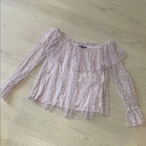 INC International Concepts Pink Polka Dot Off-Shoulder Blouse